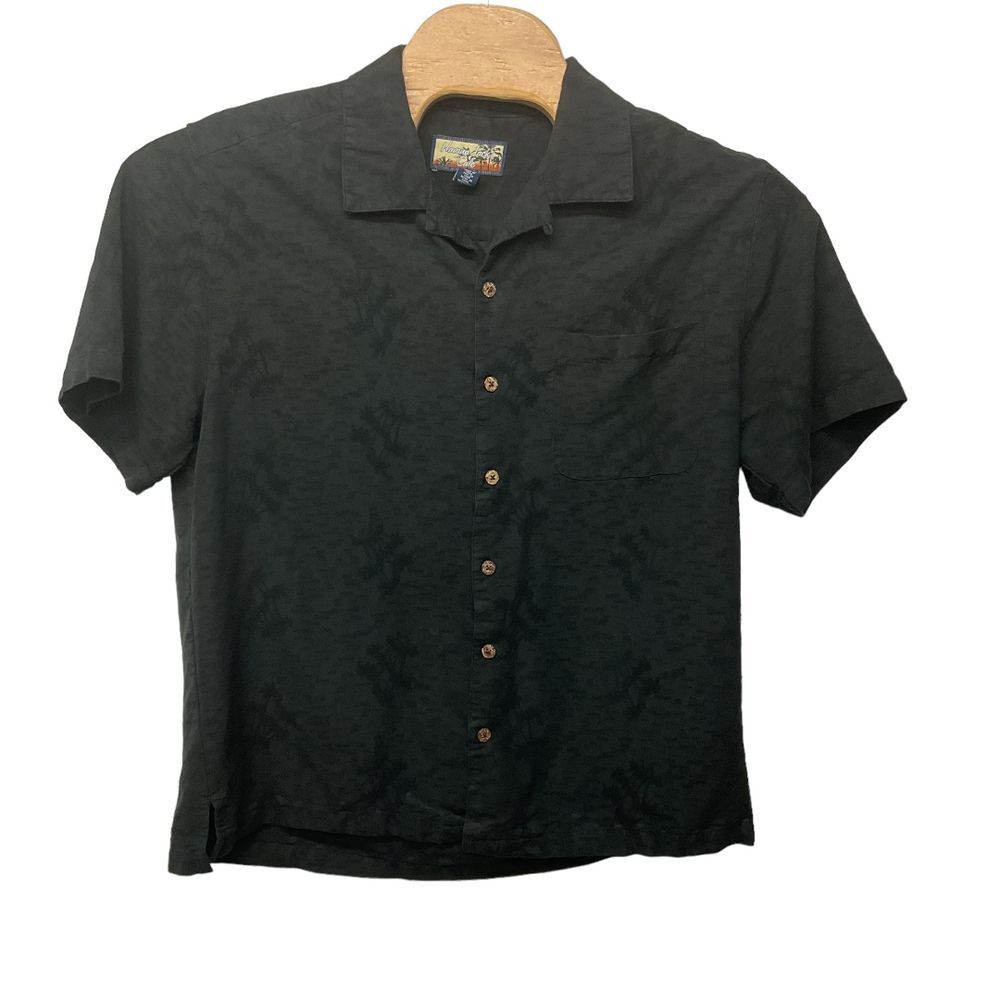 Havana Jacks Cafe Men's Button‎ Down Tropical Shirt Short Sleeve Black Size L